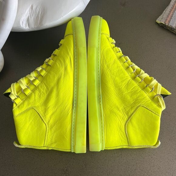 BALENCIAGA Iconic Arena Leather Woman High Top Sneaker Neon Color Size 38. - Picture 5 of 8